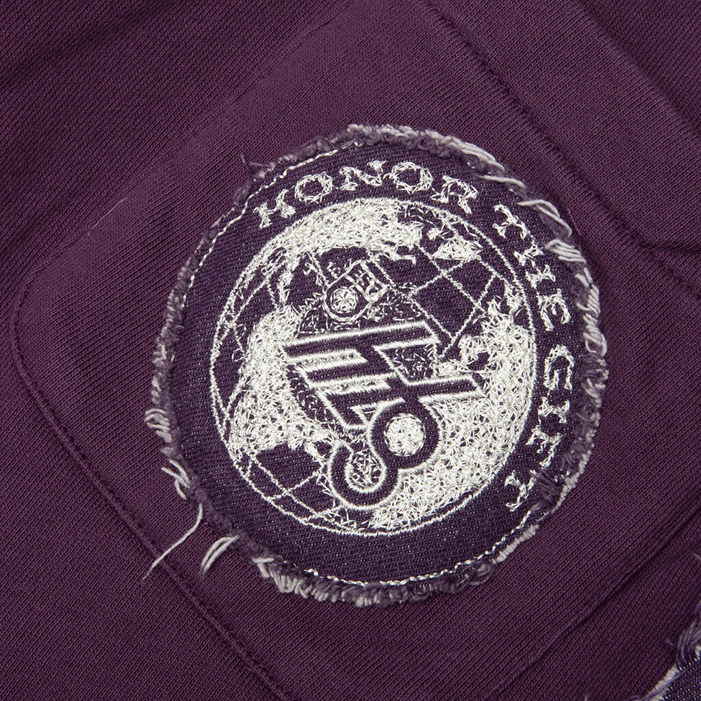 Denim Panel Flare Sweatpant - Purple