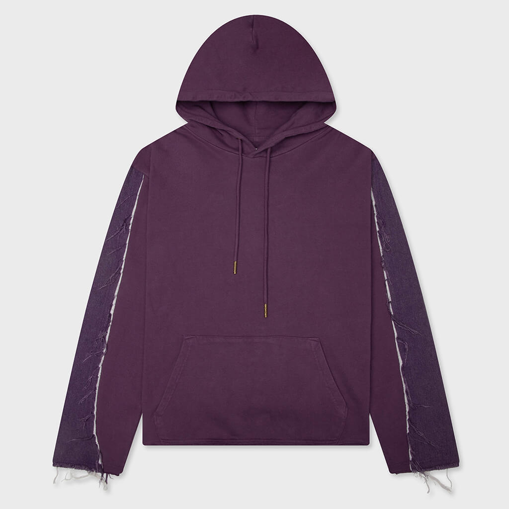 Denim Panel Hoodie - Purple