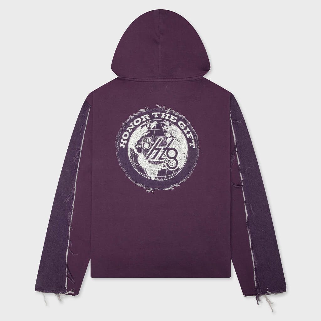 Denim Panel Hoodie - Purple