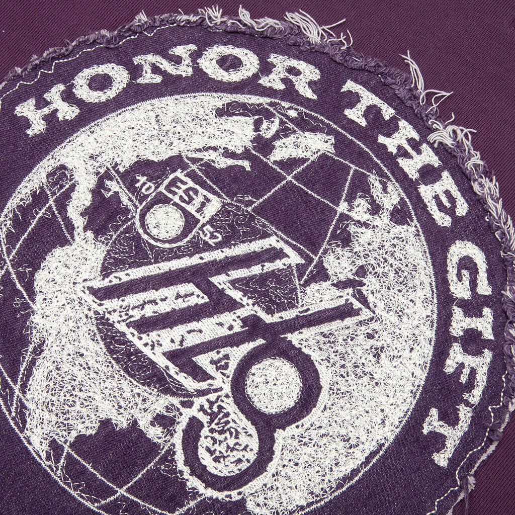 Denim Panel Hoodie - Purple