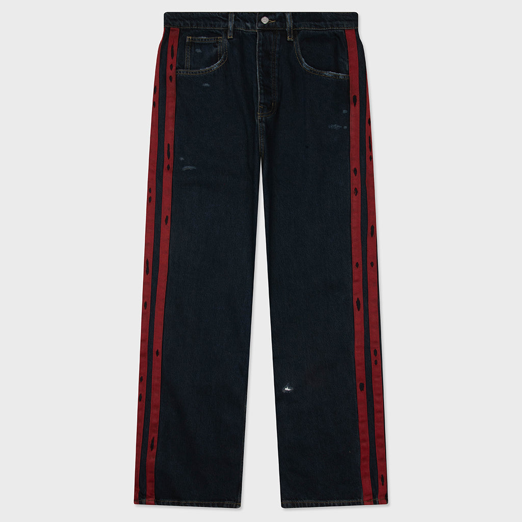 Destroyed Denim Track Pants - Dark Indigo Wash