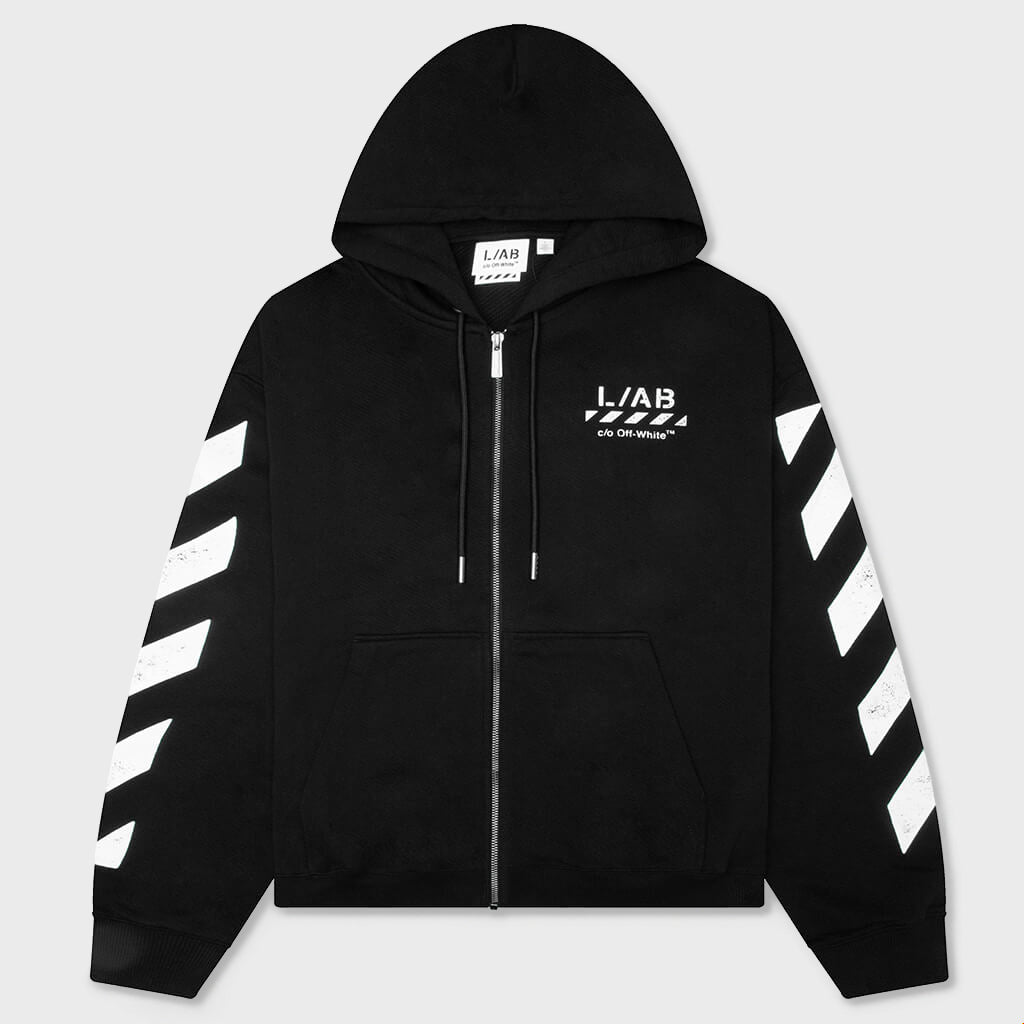 Core Diagonal Zip Hoodie - Black