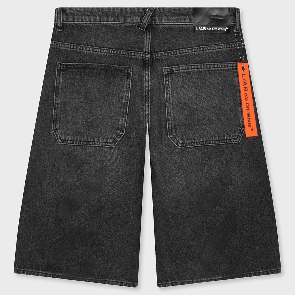 Diagonal Denim Shorts - Phantom Black
