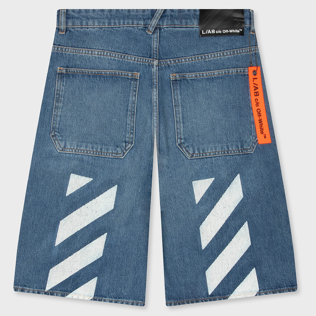Diagonal Denim Shorts - Steel Indigo