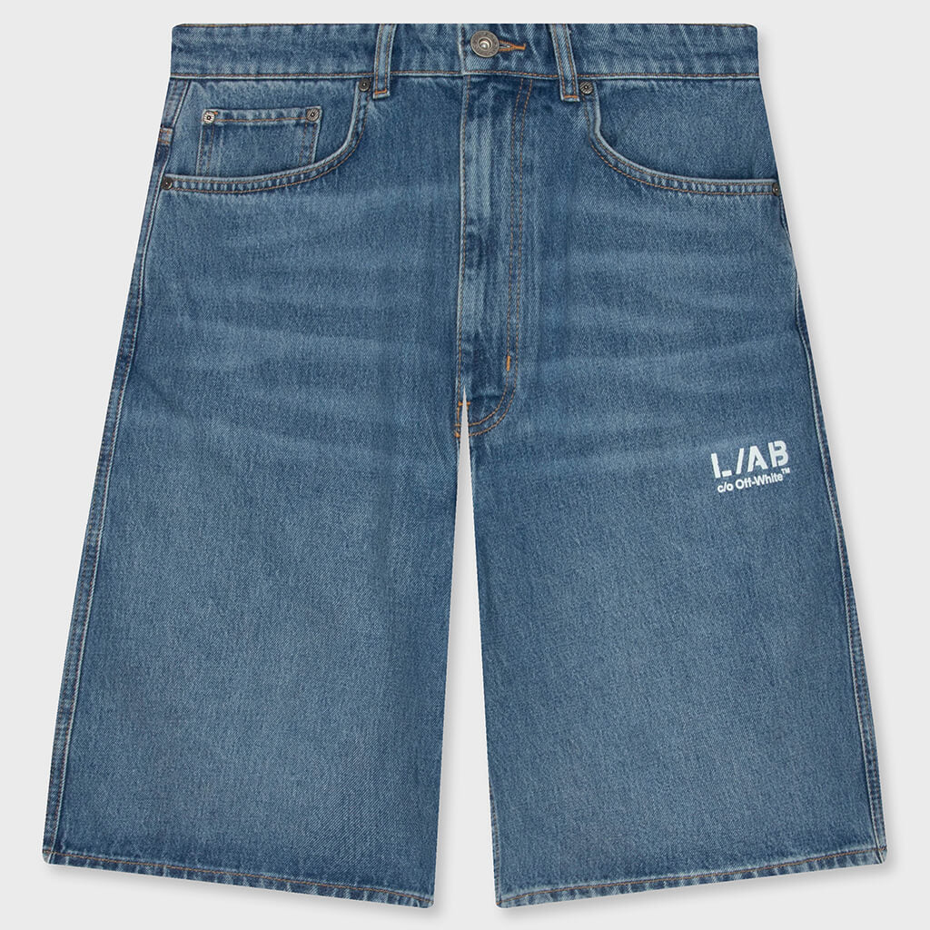 Diagonal Denim Shorts - Steel Indigo