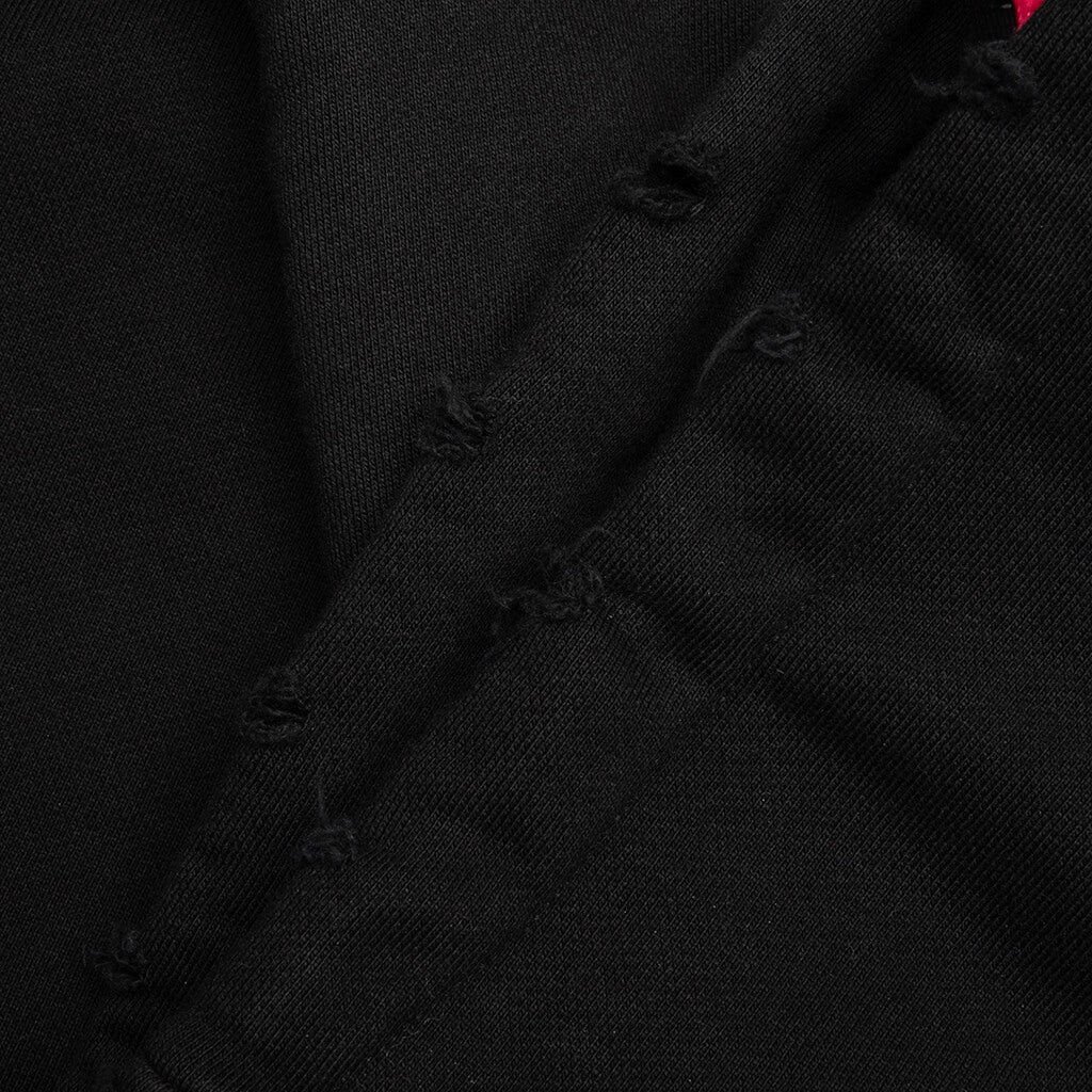 Distressed Hoodie Small Logo - Black