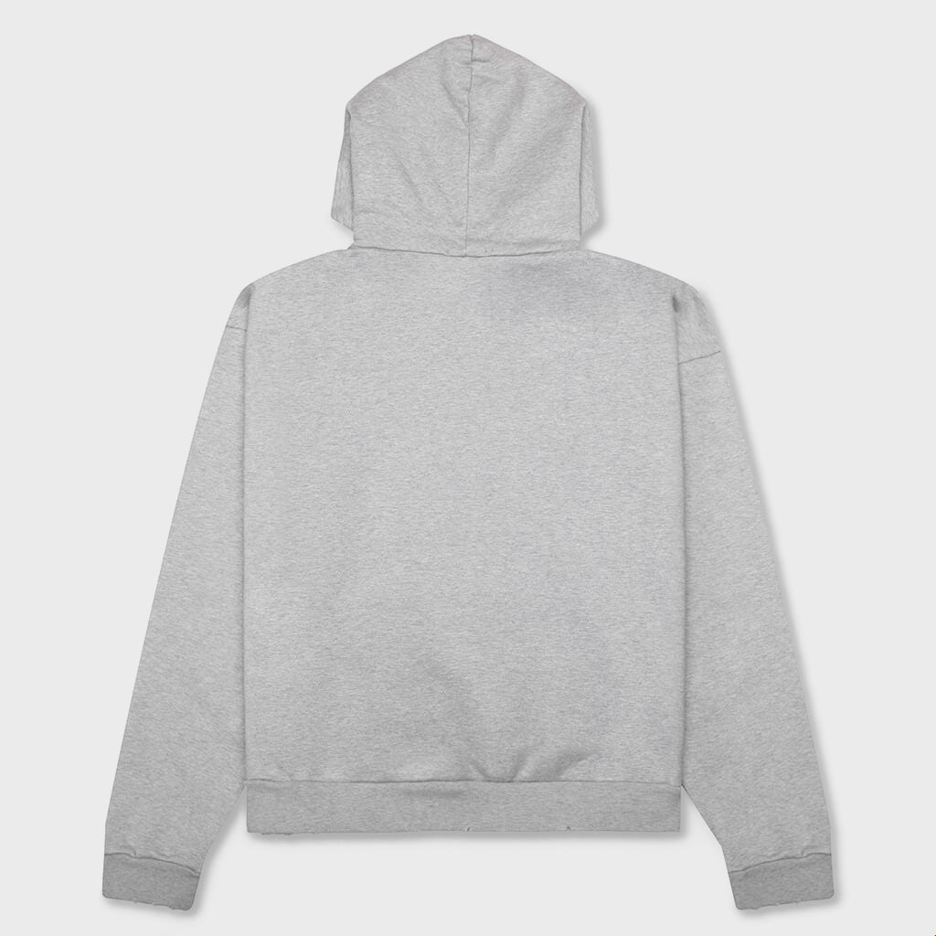 Distressed Hoodie Small Logo - Heather Grey