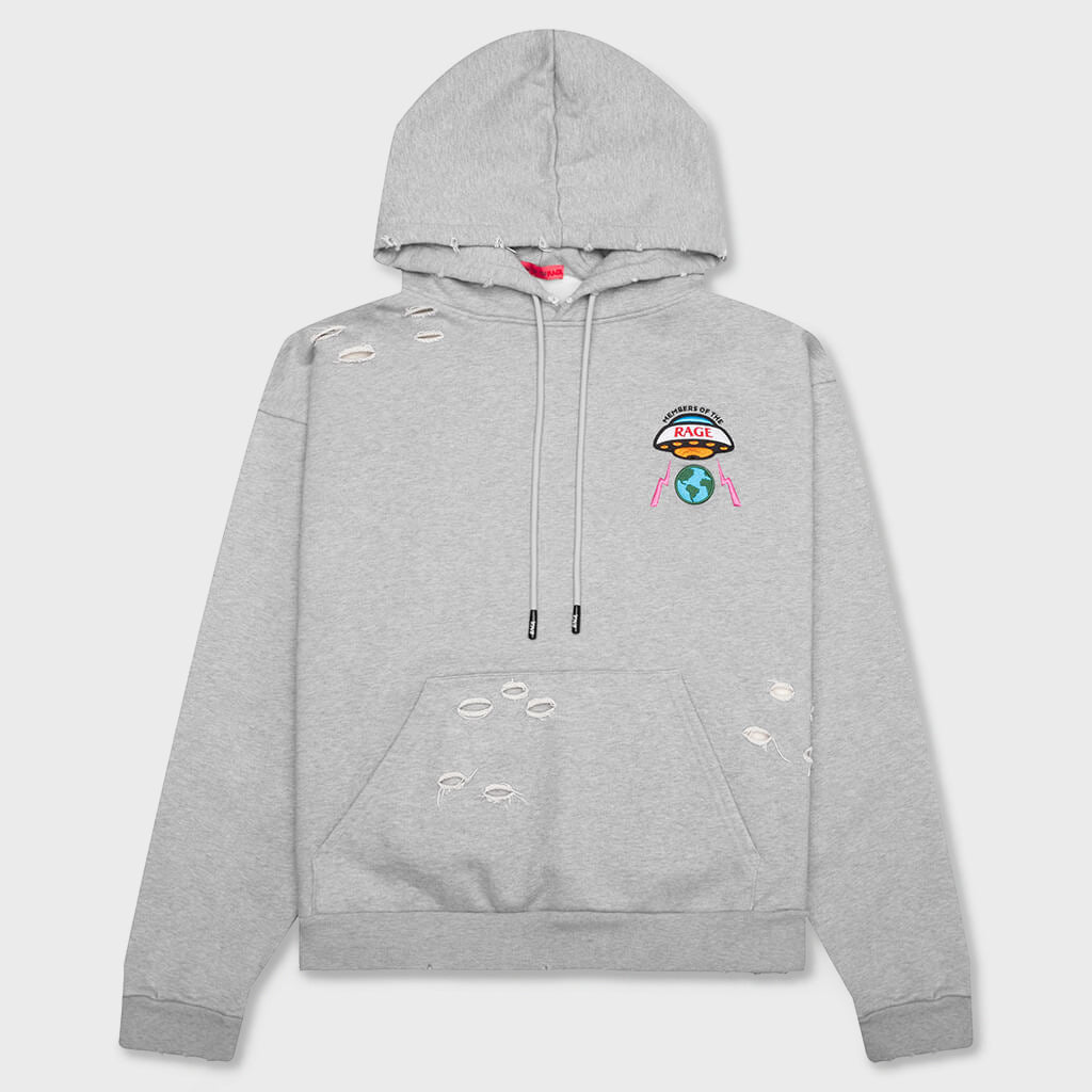 Distressed Hoodie Small Logo - Heather Grey