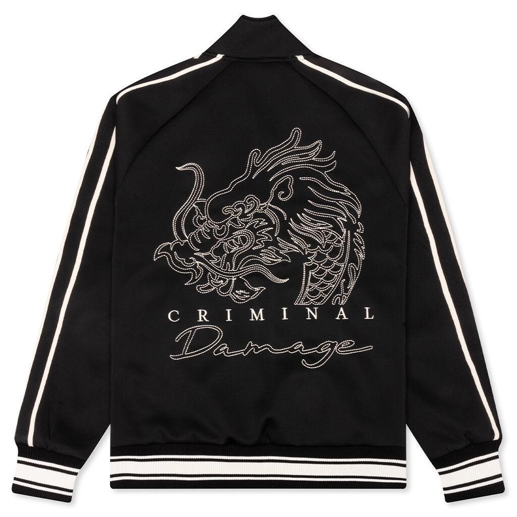 Dragon Embroidered Track Top - Black