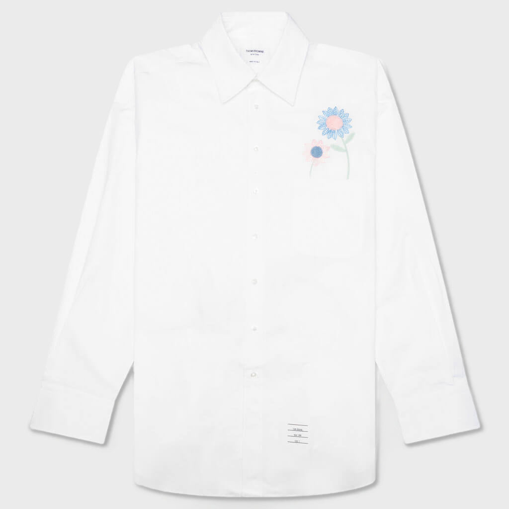 Oversized L/S Shirt w/ All Over Embroidery - White