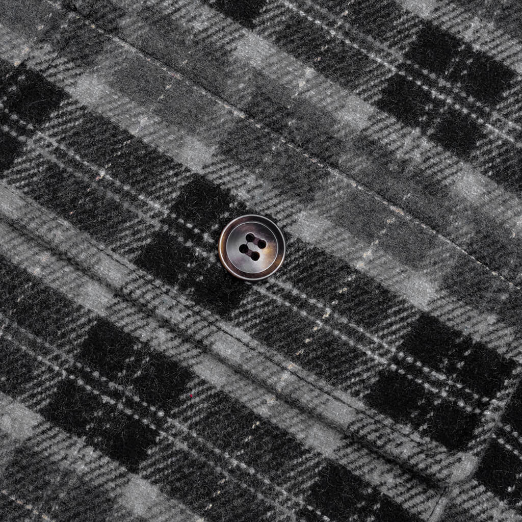 Embroidered Flannel Shirt Jacket - Black