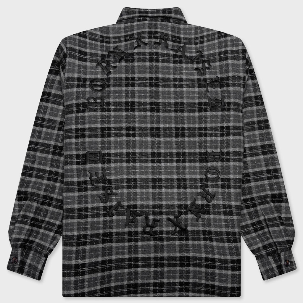 Embroidered Flannel Shirt Jacket - Black