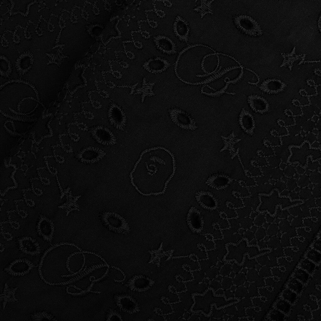 Embroidery Open Collar S/S Shirt - Black