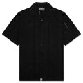Embroidery Open Collar S/S Shirt - Black