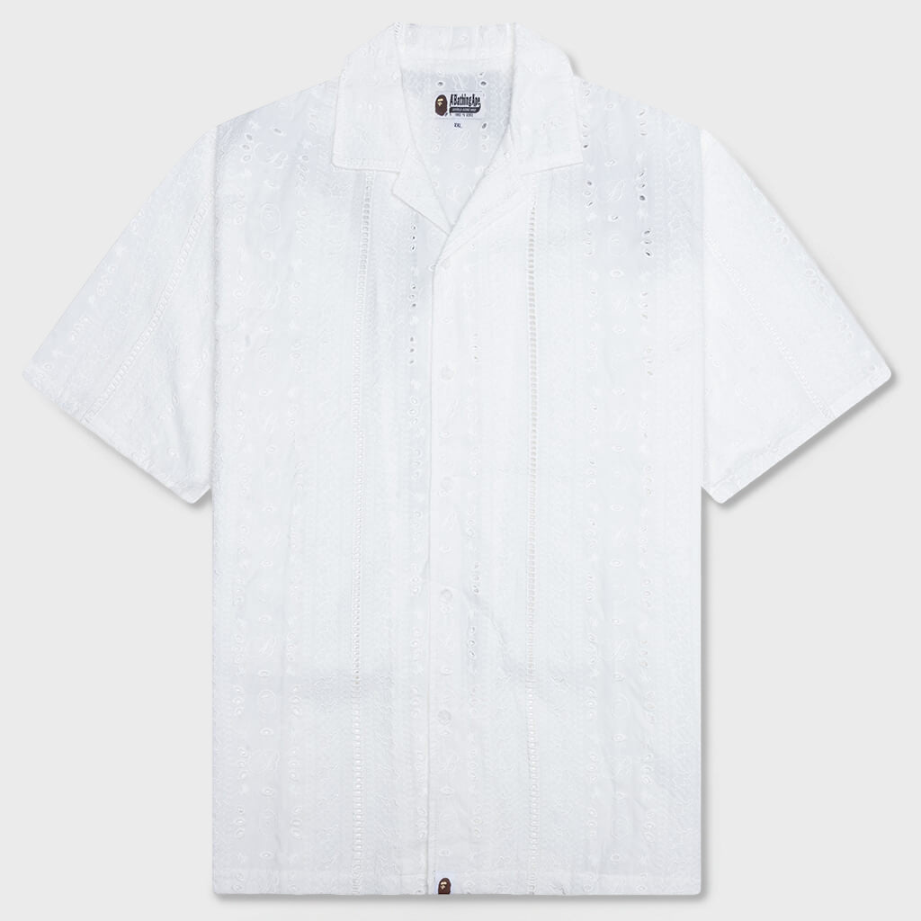 Embroidery Open Collar S/S Shirt - Ivory