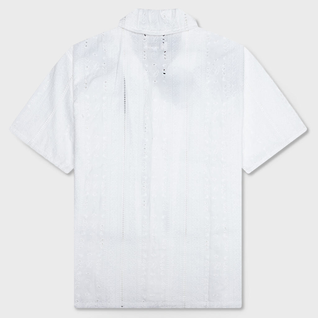Embroidery Open Collar S/S Shirt - Ivory