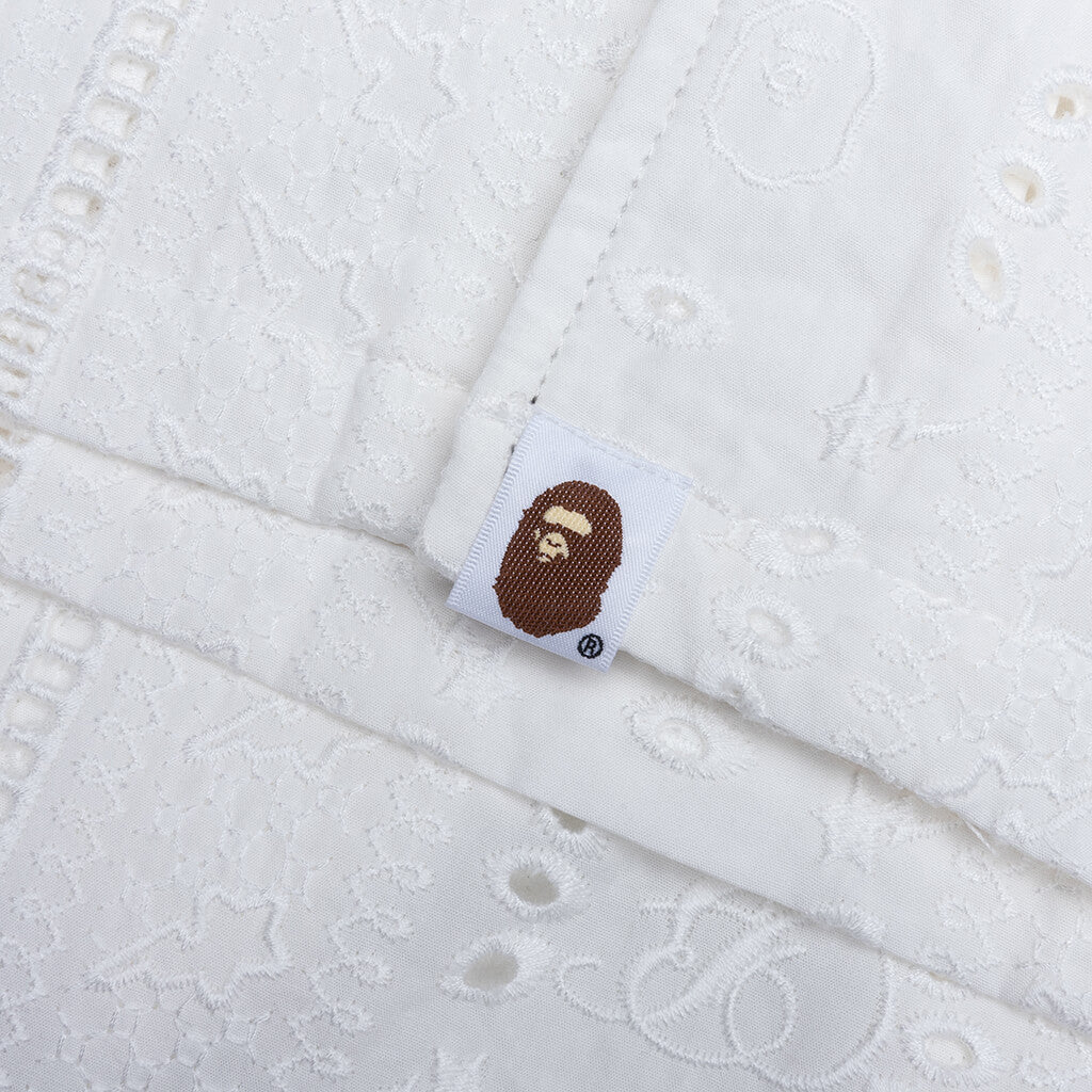 Embroidery Open Collar S/S Shirt - Ivory