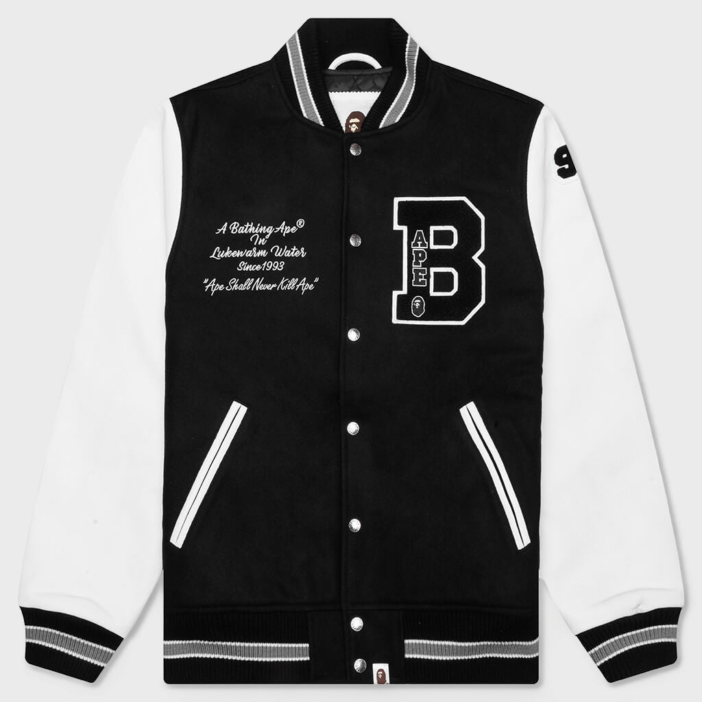 Embroidery Varsity Jacket - Black