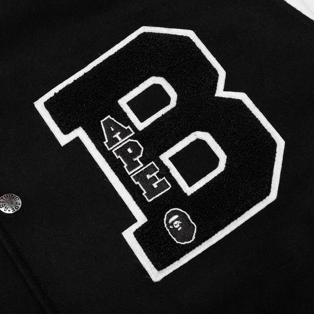 Embroidery Varsity Jacket - Black