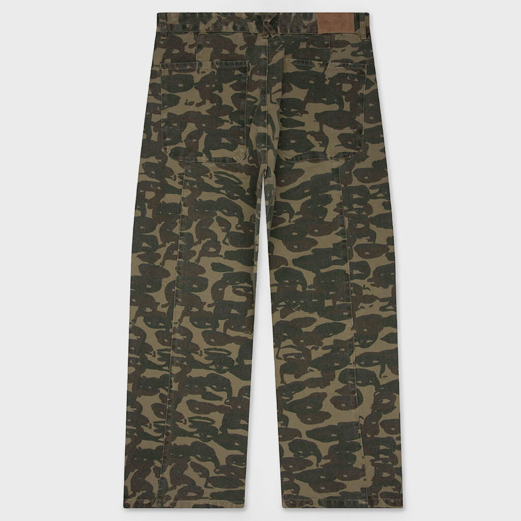 Face Camo Wide Leg Jean - Dark Green