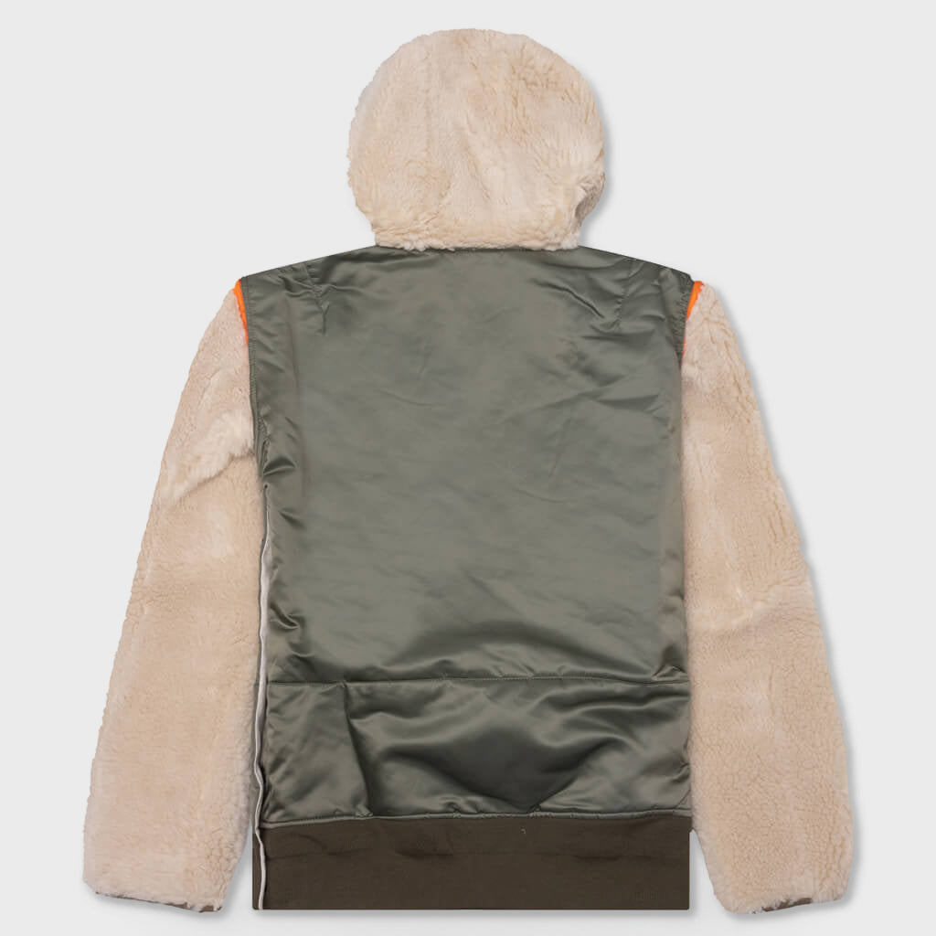 Faux Shearling Nylon Twill Blouson - Khaki/Ecru