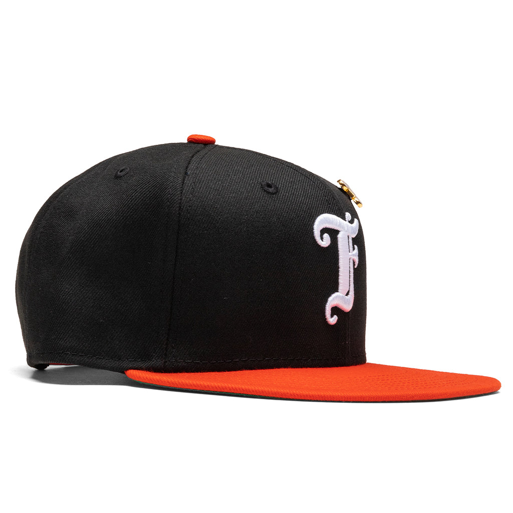 Old English F Snapback Hat w/ Pin - Black/Orange