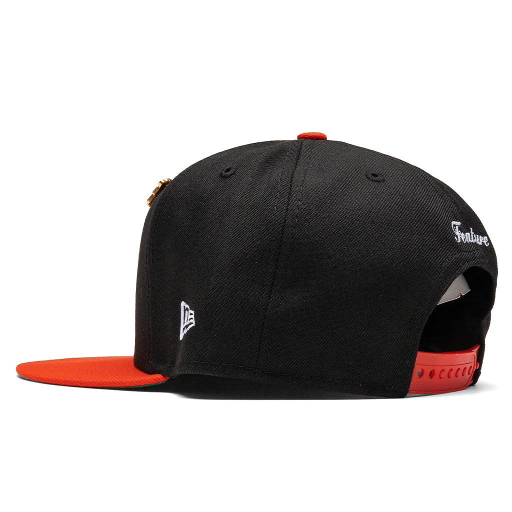 Old English F Snapback Hat w/ Pin - Black/Orange