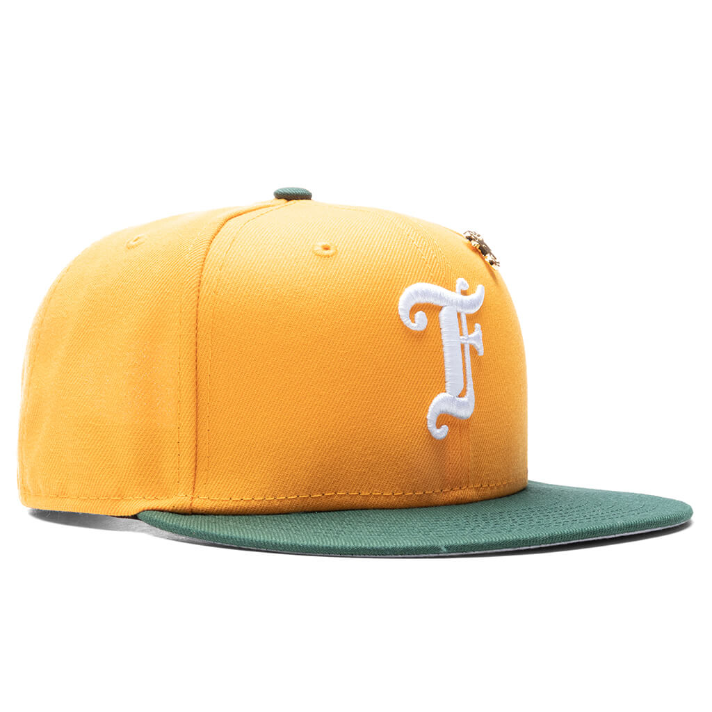 Old English F Snapback Hat w/ Pin - Gold/Cilantro