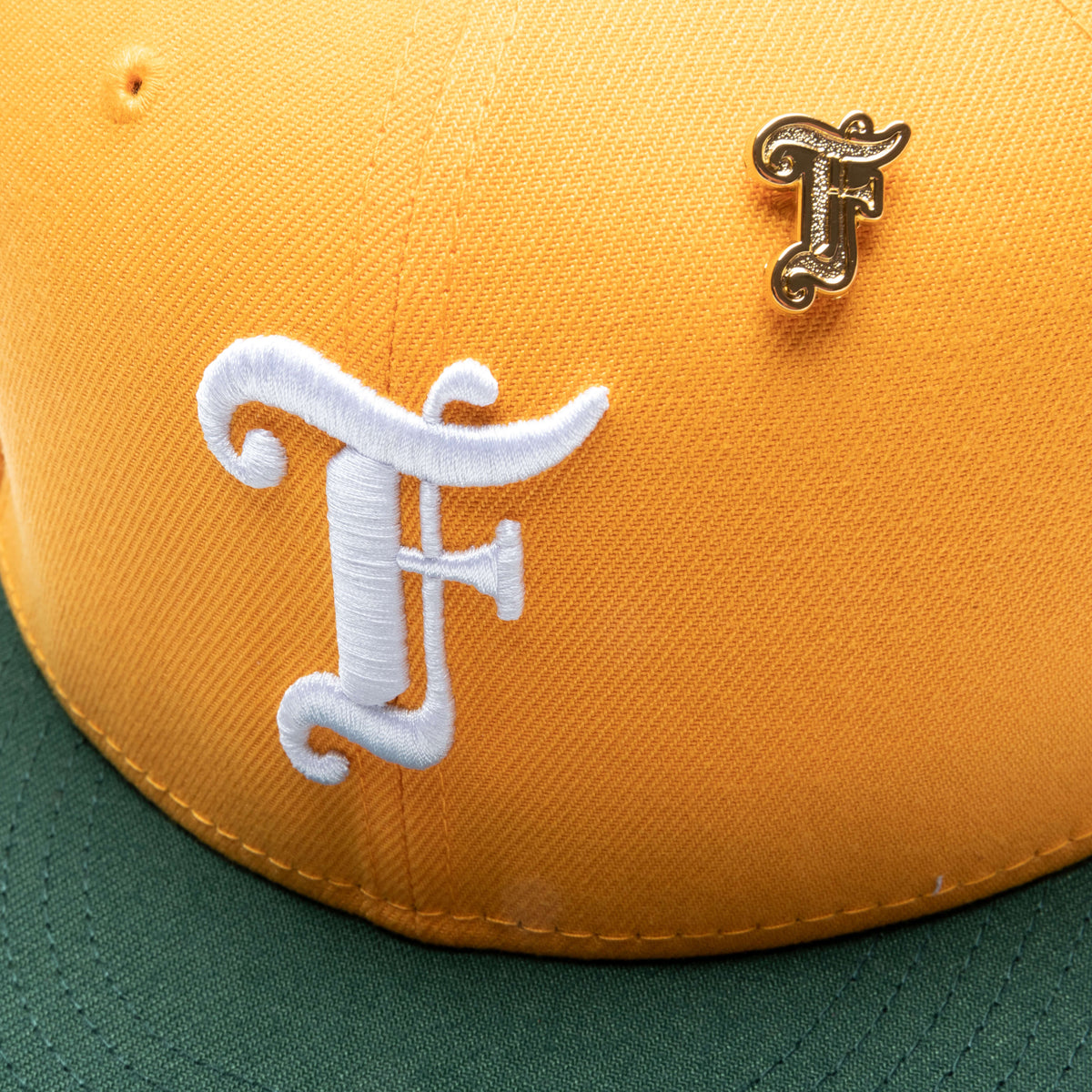 Old English F Snapback Hat w/ Pin - Gold/Cilantro