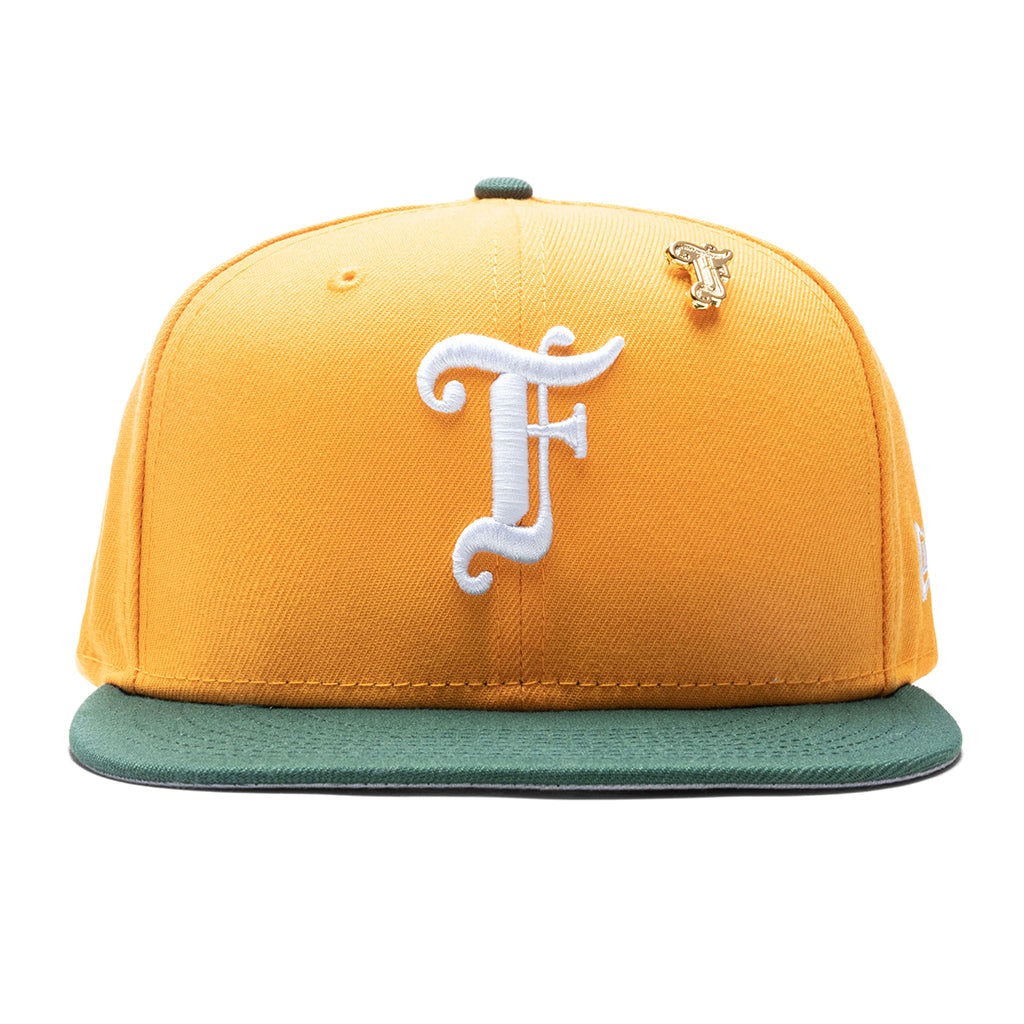 Old English F Snapback Hat w/ Pin - Gold/Cilantro