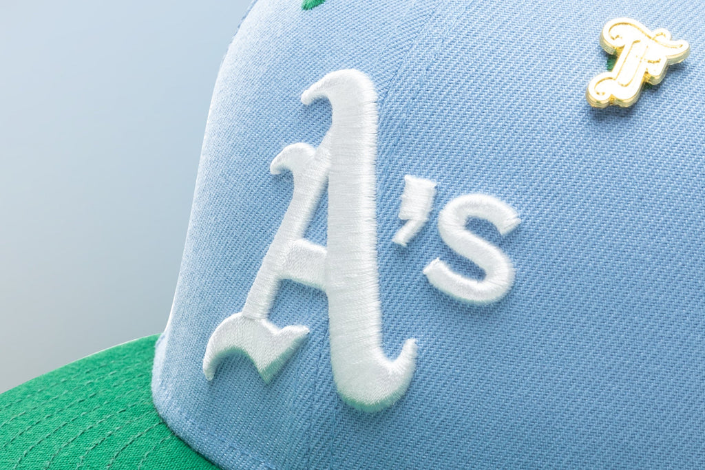 "Earth" Oakland Athletic's Fitted - Birdseye Blue/Kelly Green