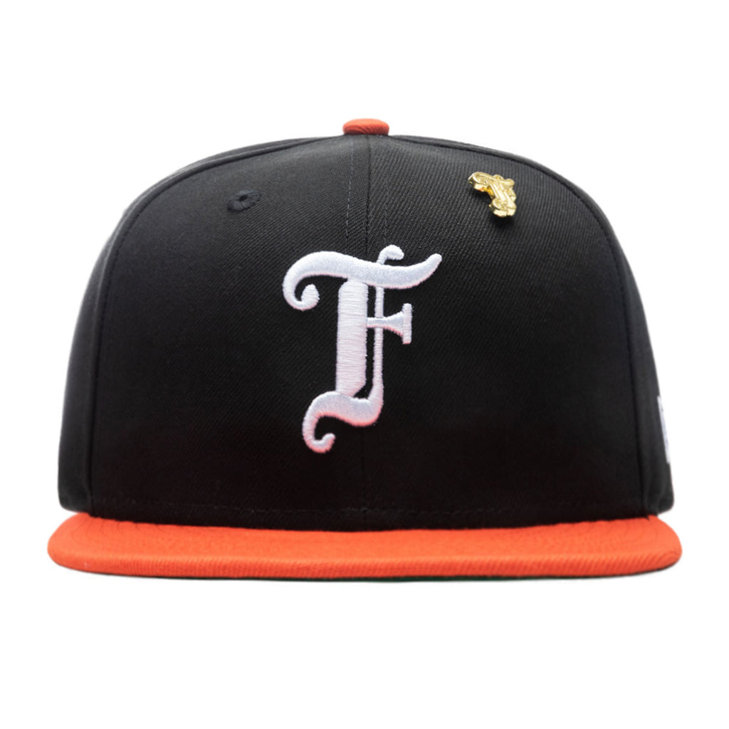 Old English F Snapback Hat w/ Pin - Black/Orange