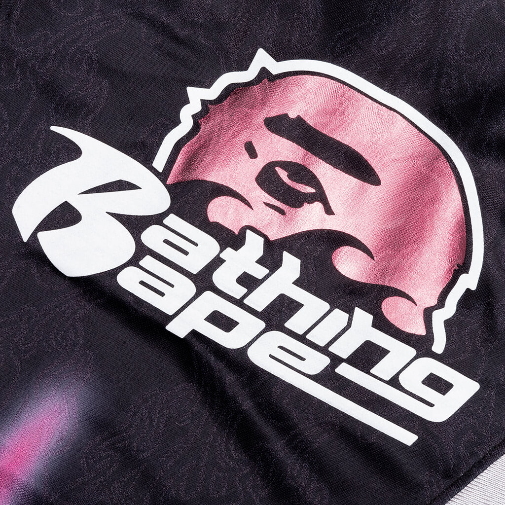 Flame Pattern Multilogo Relaxed Fit Football Jersey - Black