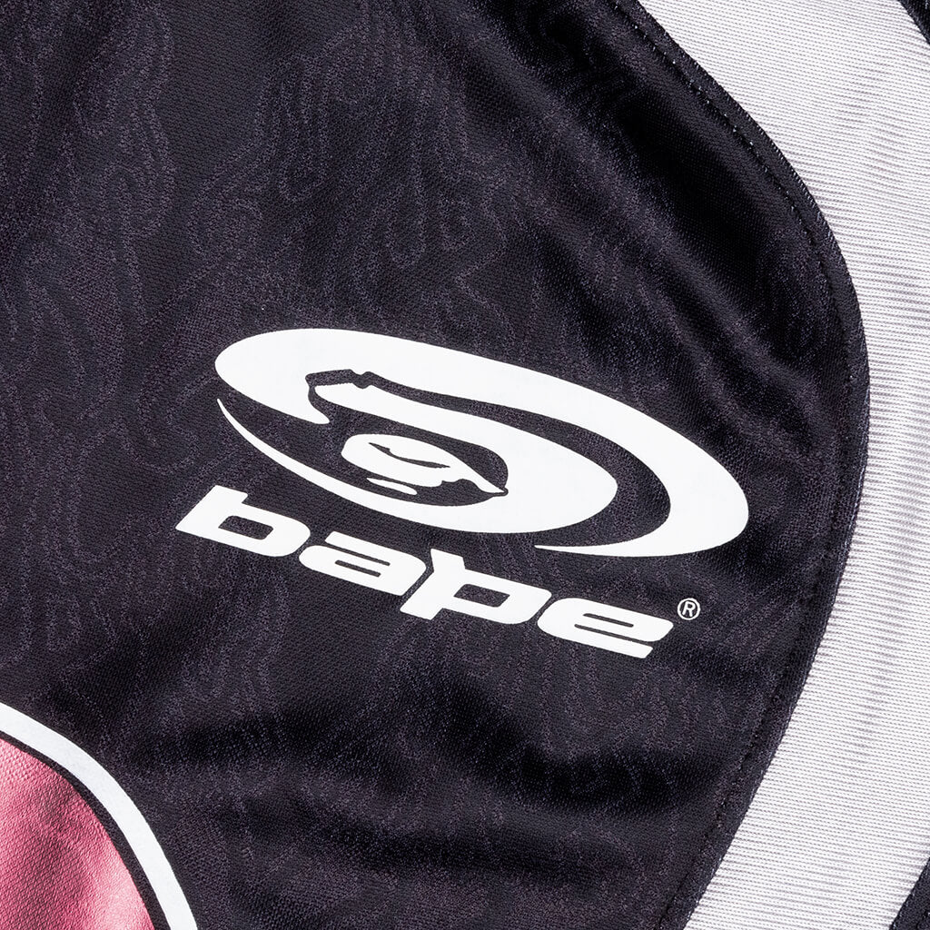 Flame Pattern Multilogo Relaxed Fit Football Jersey - Black