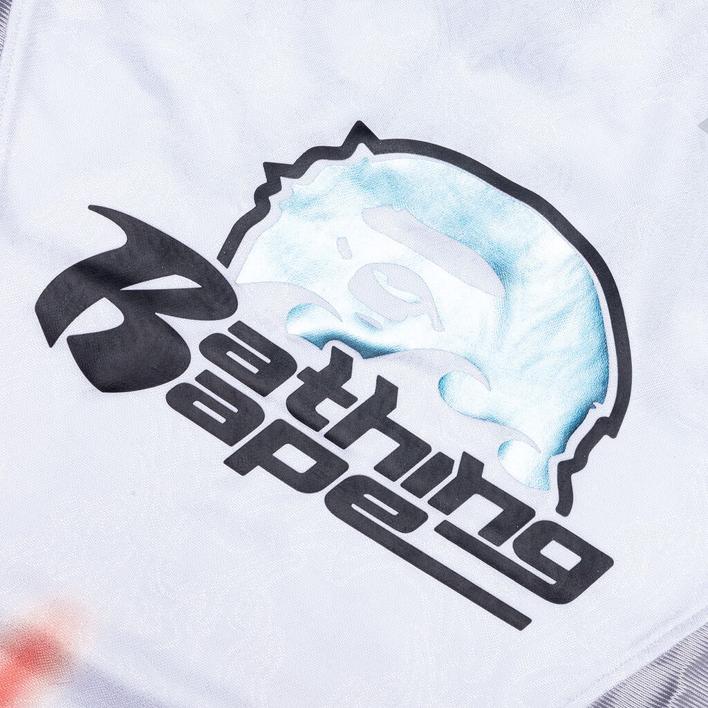 Flame Pattern Multilogo Relaxed Fit Football Jersey - White