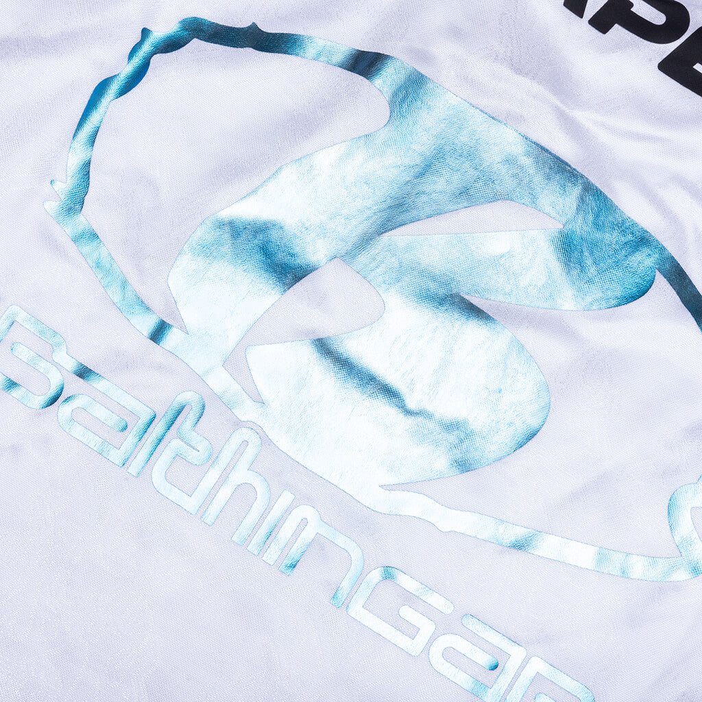 Flame Pattern Multilogo Relaxed Fit Football Jersey - White