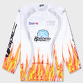 Flame Pattern Multilogo Relaxed Fit Football Jersey - White