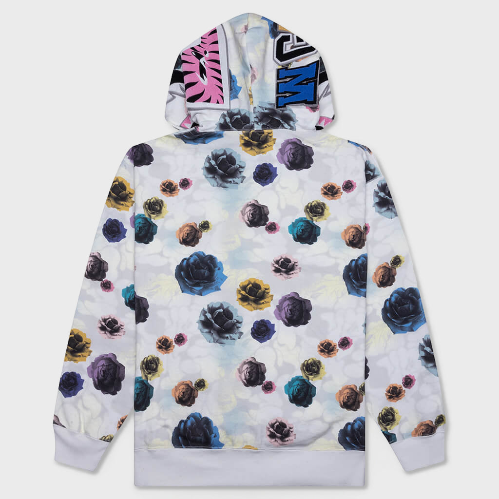 Floral Camo Shark Relaxed Fit Full Zip Hoodie - Ivory