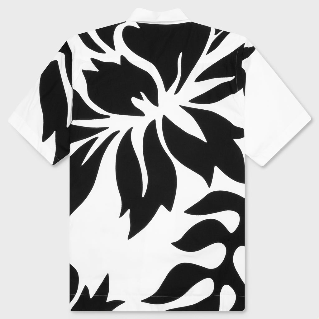 Floral Embroidered Patch Poplin Shirt - Off White/Black