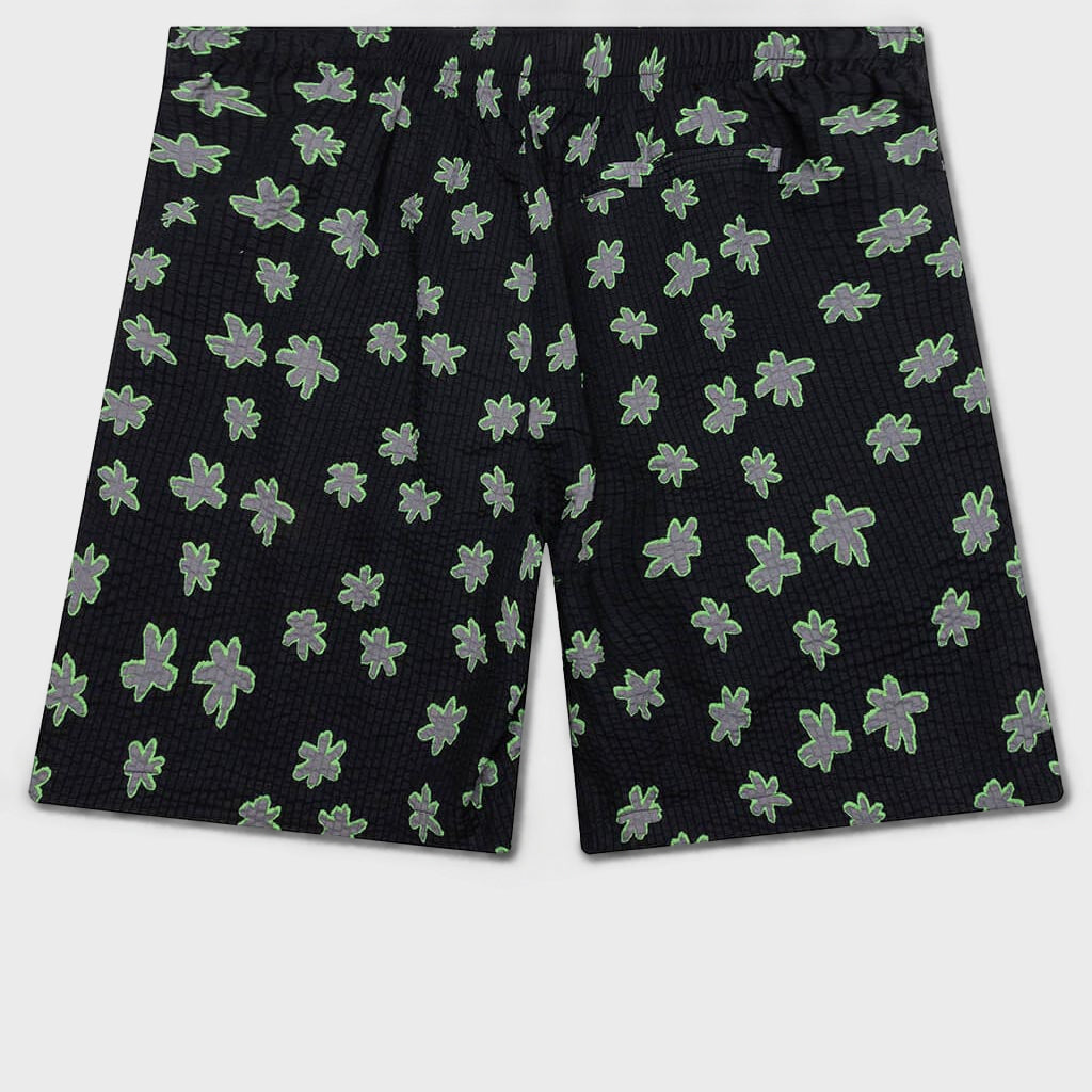 Floral Seersucker Shorts - Black