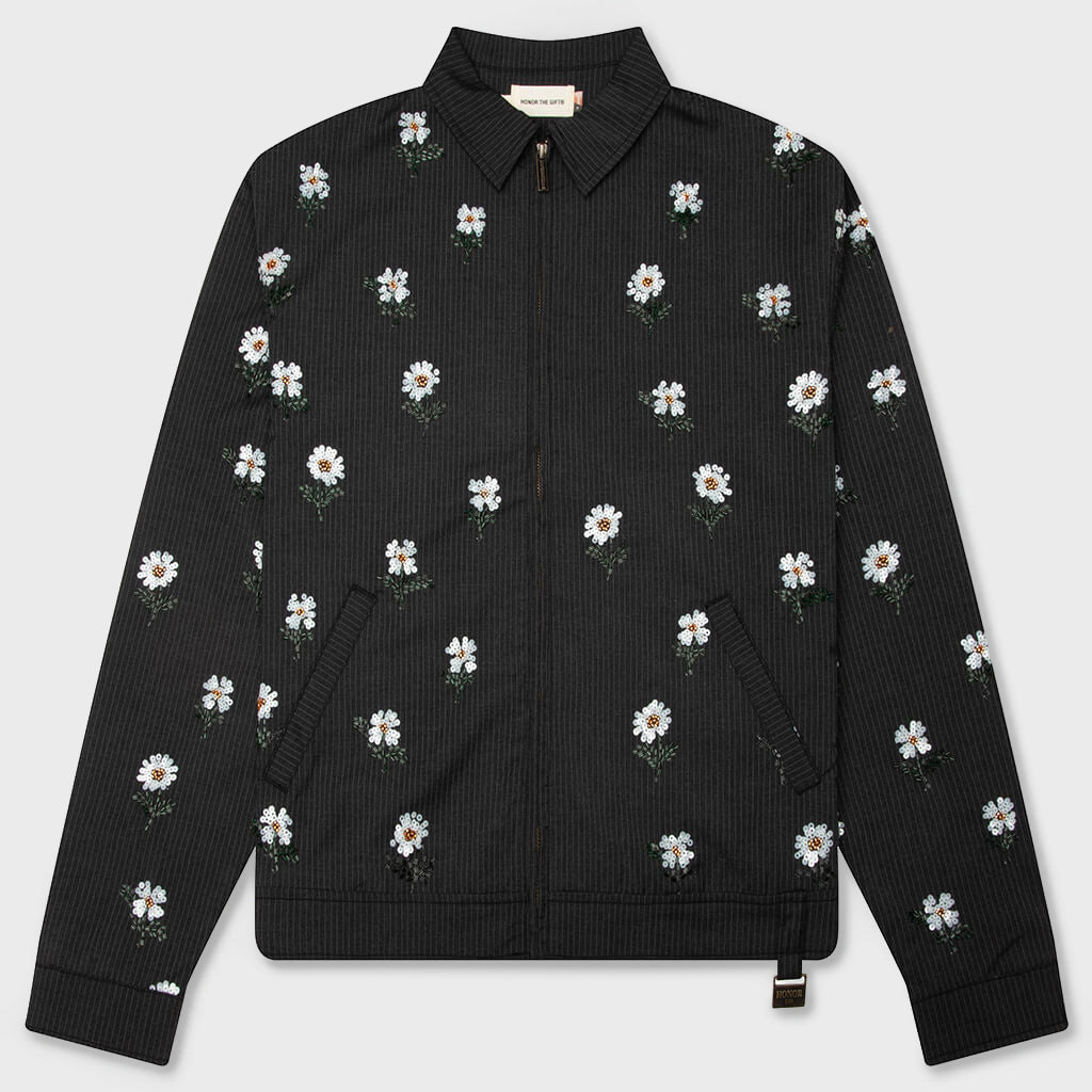 Flowers Beaded Jacket - Black