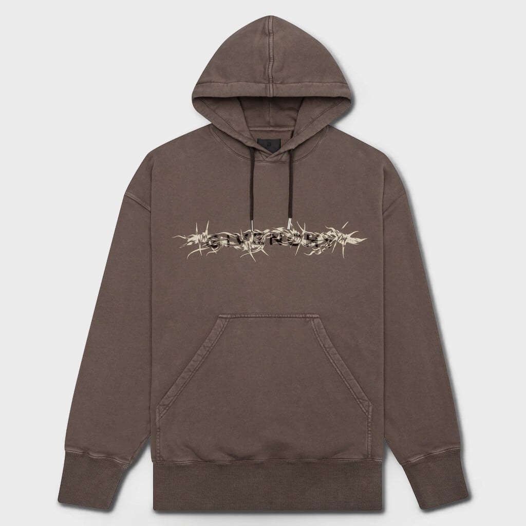 Barbed Wire Tufting Washed Hoodie - Chocolate