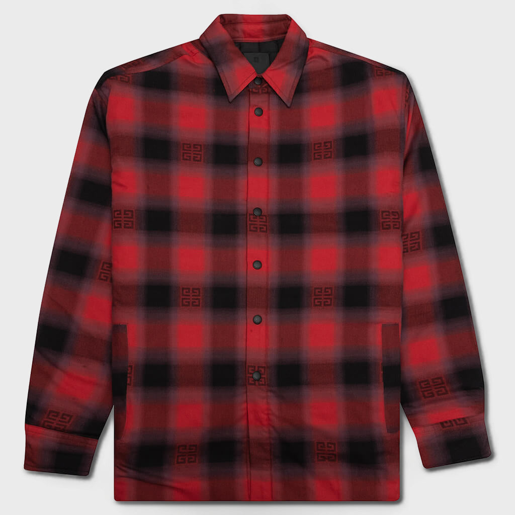 Classic Fit All Over Print L/S Overshirt - Black/Red