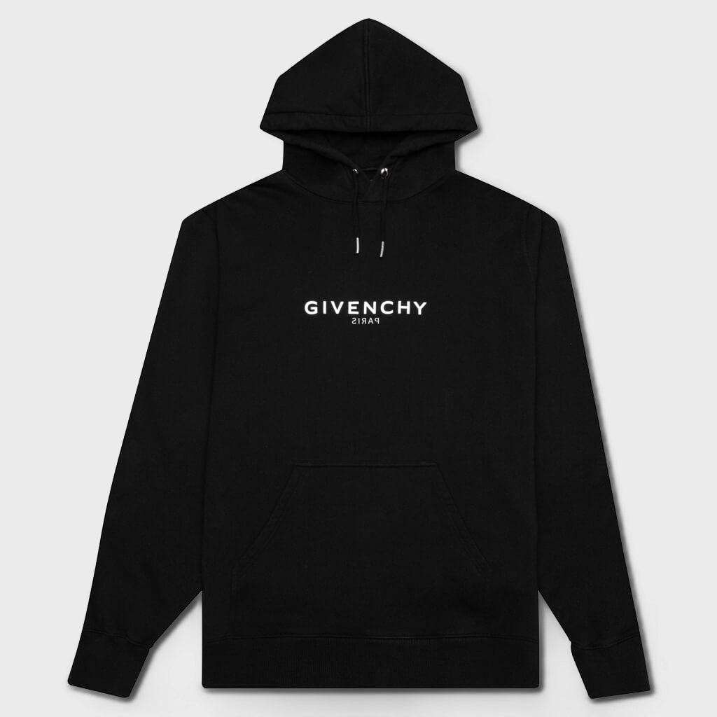 Classic Fit Hoodie w/ Reverse Print - Black