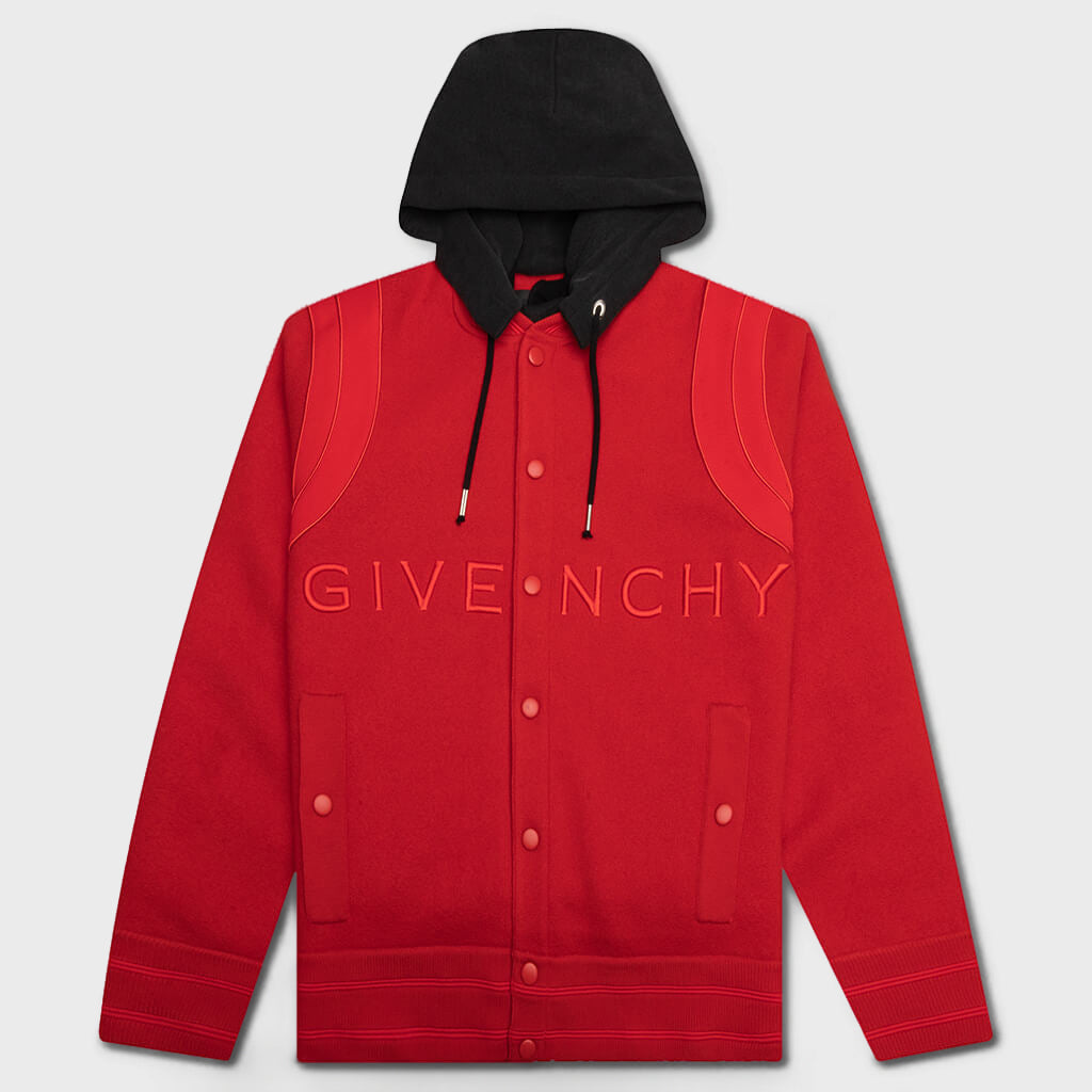 Embroidered Varsity Jacket - Red