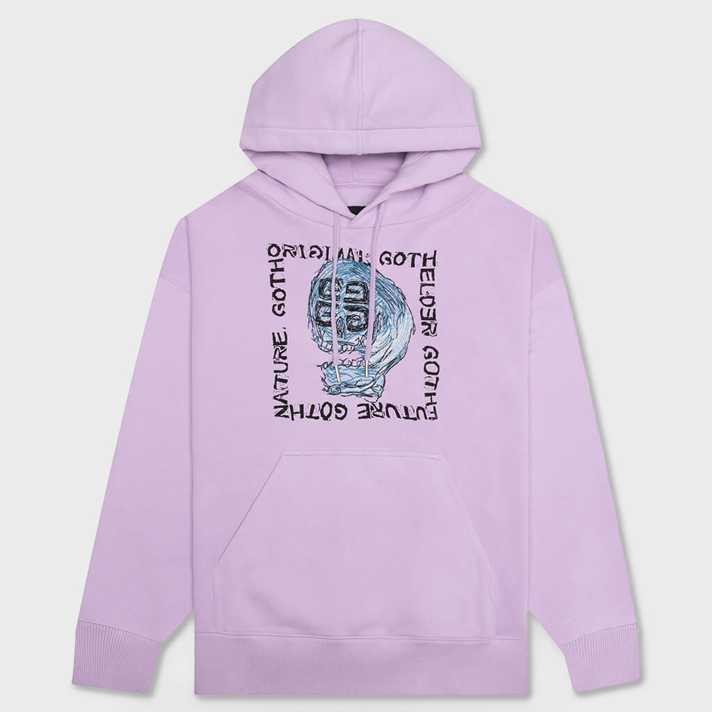 Slim Fit Embroidery & Print Hoodie - Lilac