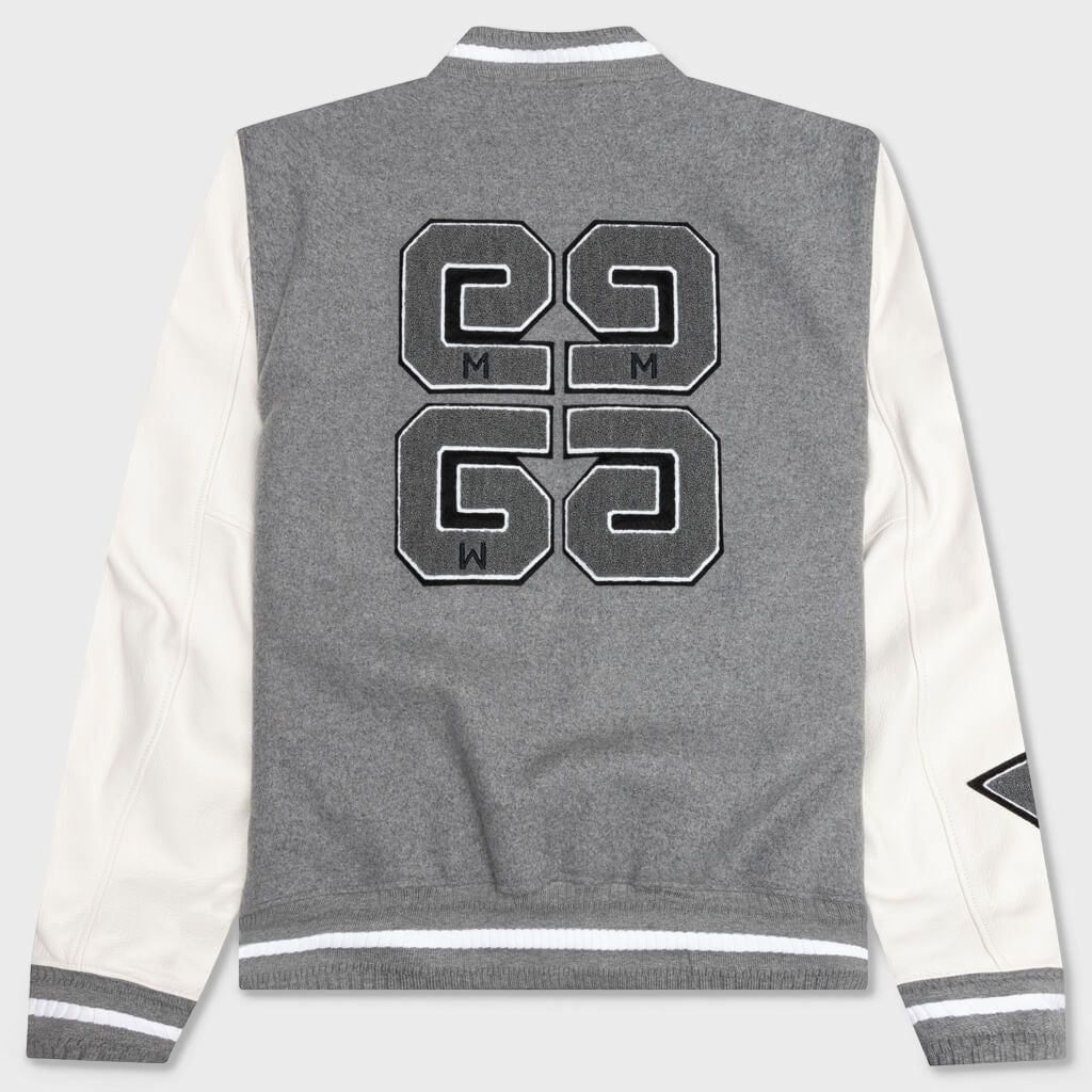 Varsity Bomber Jacket w/ Patches - Grey/White
