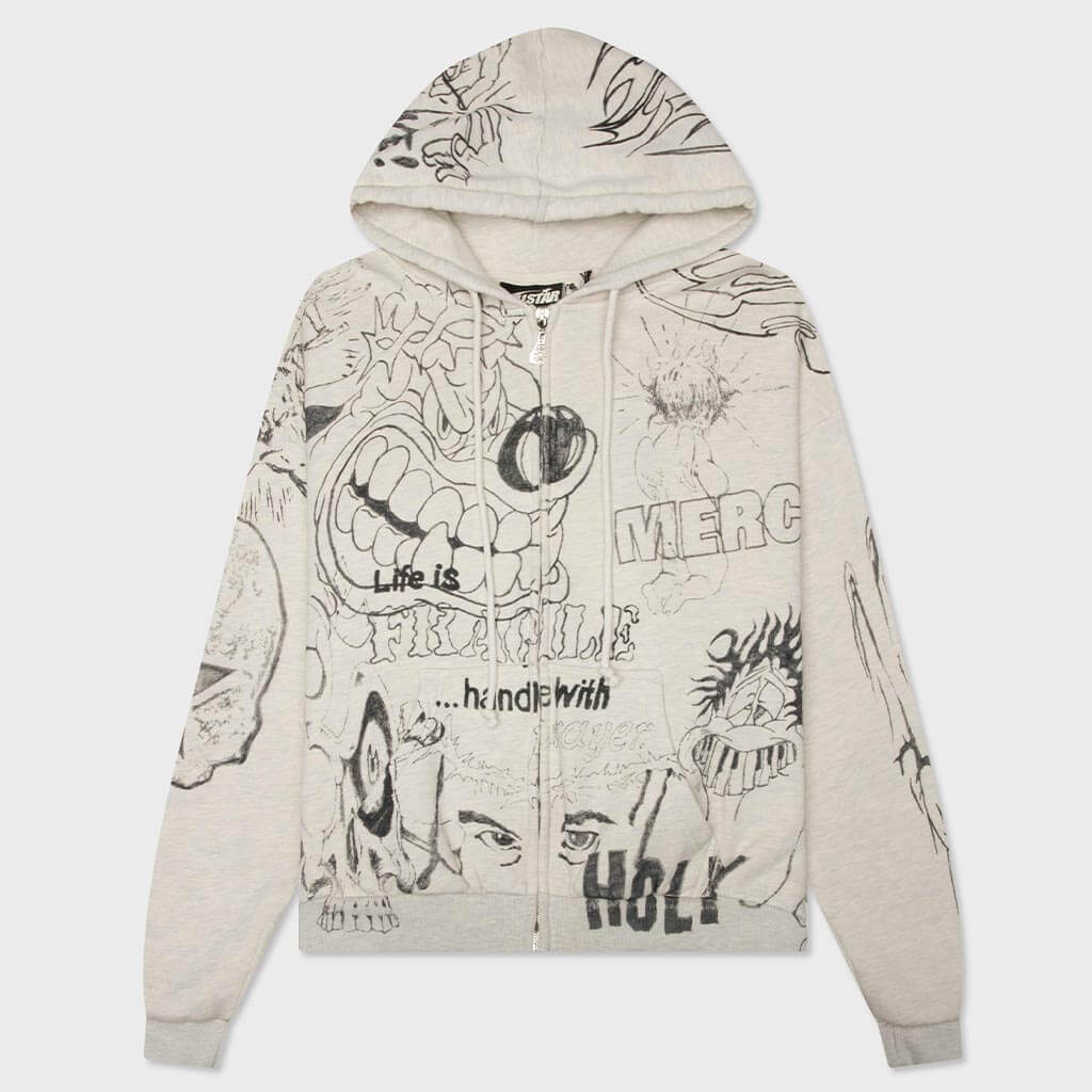 Graffitti Zip Up Sweatshirt - Grey