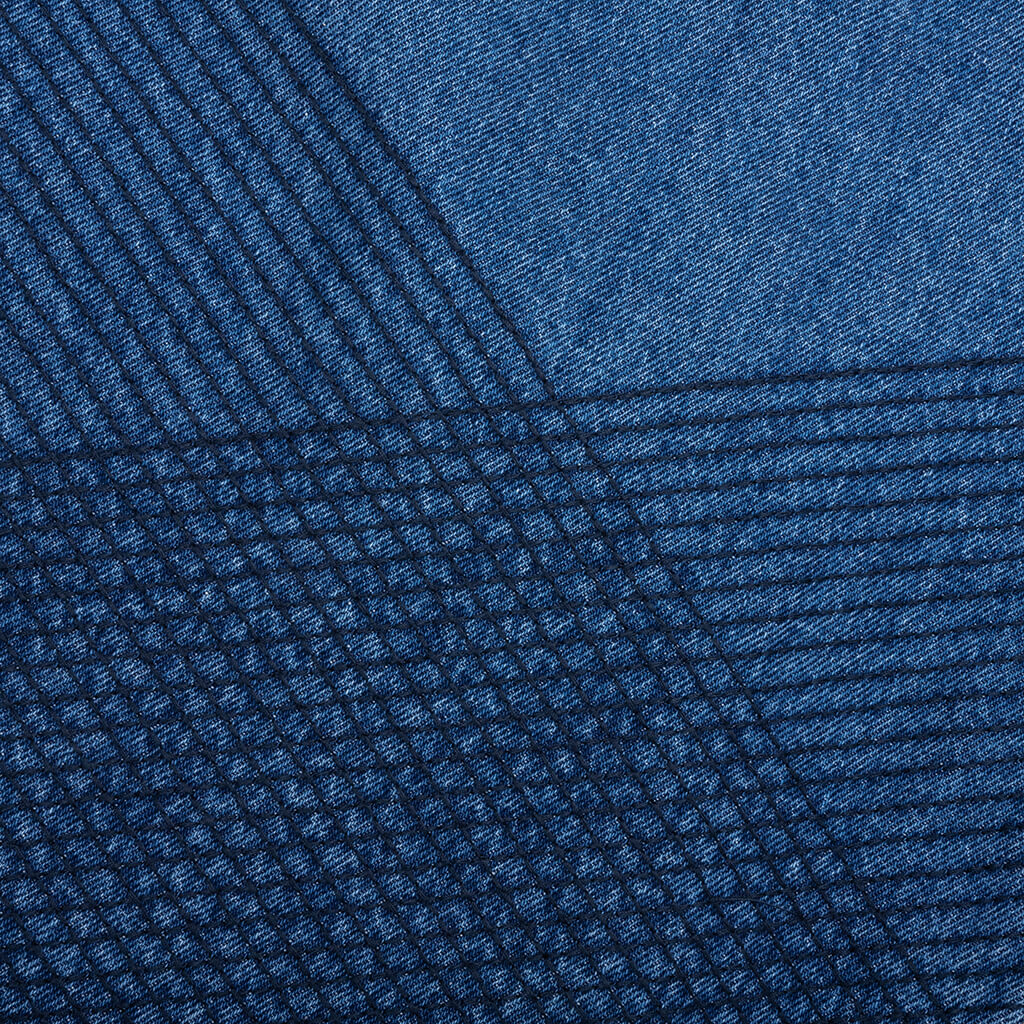 Grid Embroidered Baggy Jeans - Indigo