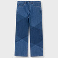 Grid Embroidered Baggy Jeans - Indigo
